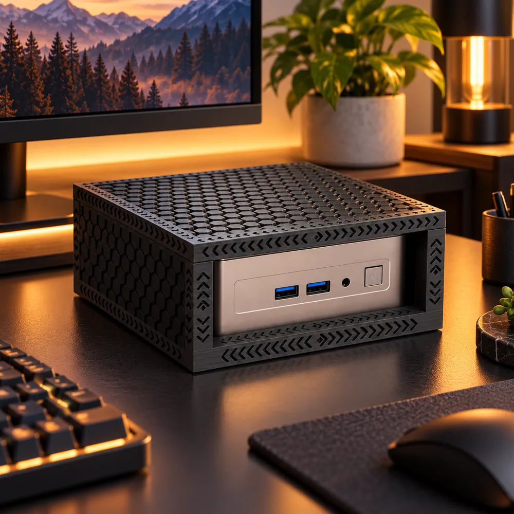 Black Edition Glyphcase on a dark desk with warm lighting
