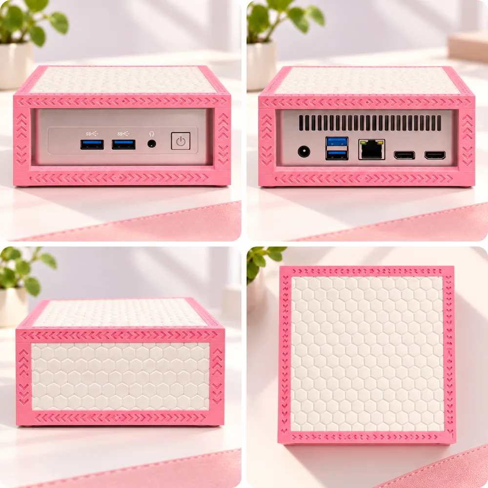 Front, back, side and top views of a finished case