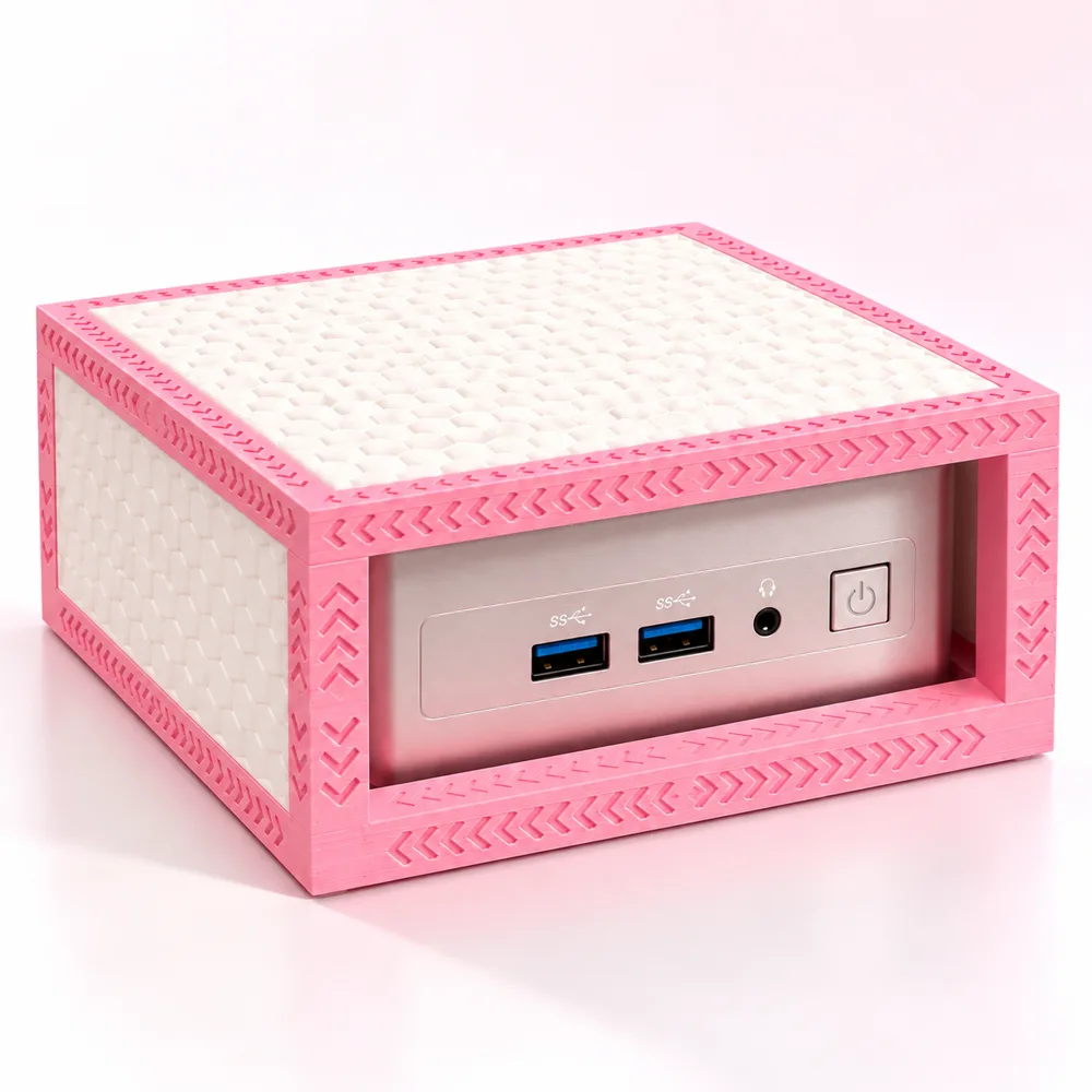 Pink and Pearl case, pink frame with white textured panels